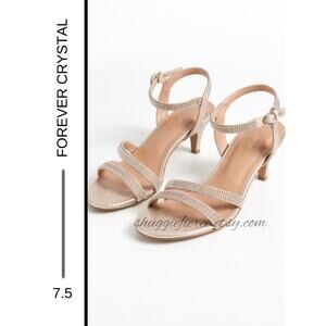 MSRP: $49 ✨ Forever Crystal Strap Kitten Heels – Size 7.5 | Rhinestone Sandals ✨